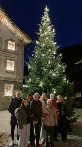 Einige Bewohnende des Alters- und Pflegeheims Rosenpark besuchten zusammen mit Bezirksrätin Ruth Camenzind die Weihnachtstanne.  